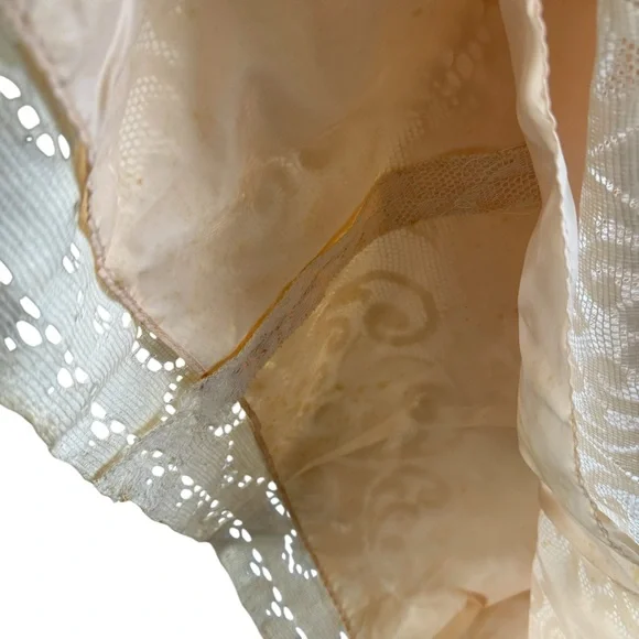 Vintage 1970s Joy Stevens Boho Cream and Maroon Lace Prairie Dress - Picture 6 of 10